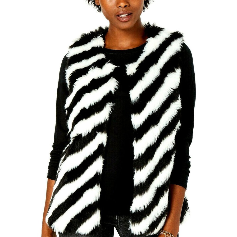 Say What? Black & White Striped Faux-Fur Vest